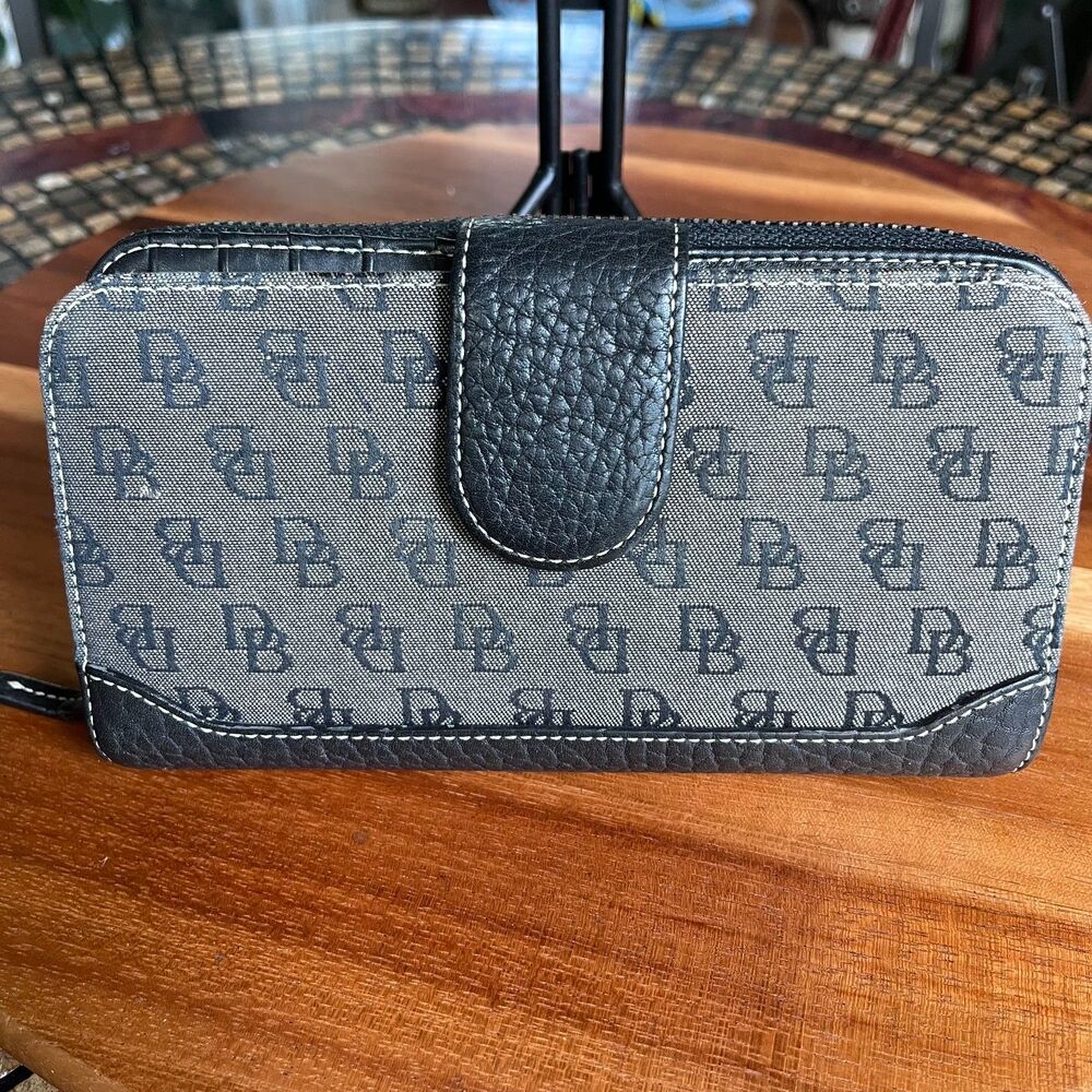 Dooney & Bourke Black Leather Canvas Long Wallet & Checkbook